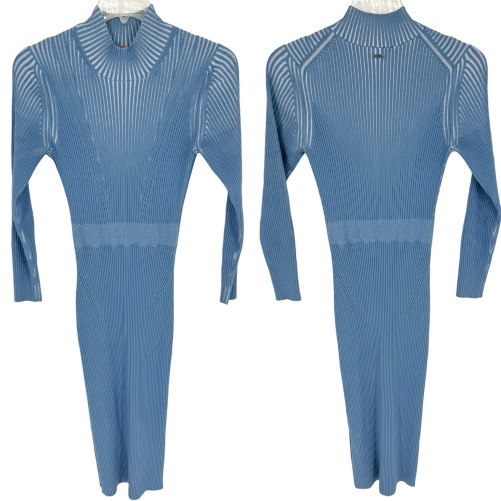 BOSS By Hugo Boss Blue Ribbed Knit LS Bodycon Midi Dress Size XL Curvy Designer